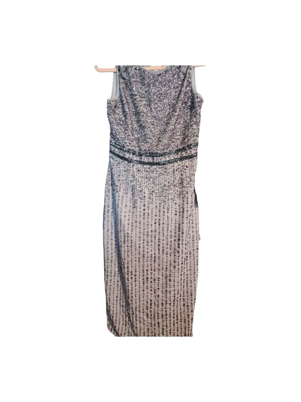 Mac Duggal Sequin Embellished Midi Dress Grey Size 6 - Picture 6 of 11